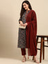 Teal Blue Cotton Floral Print Kurta with Pant and Dupatta